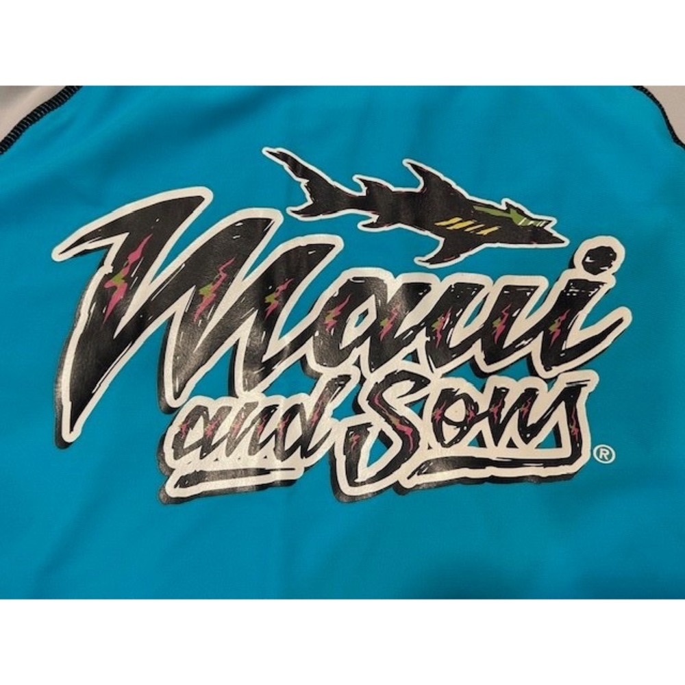 Maui and Sons Men's Blue/Gray Rash Guard UPF 50+ Long Sleeve Shark Shirt- Size L